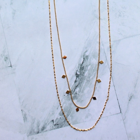 18K Layered Diamond Shaped Tassel & Rope Style Chain Necklace - Picture 7 of 8